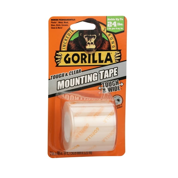 Gorilla Glue Mounting Tape, Clear Color, 48 inch Roll, Material: Double Sided Tape Acrylic Adhesive