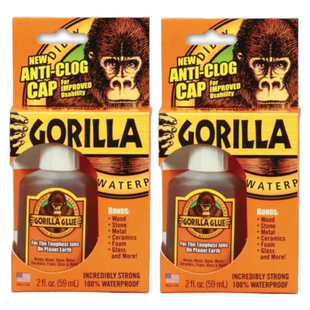 Gorilla Glue Original 2oz Repair Waterproof Super Strong Brown Dries Tan, 2-Pack