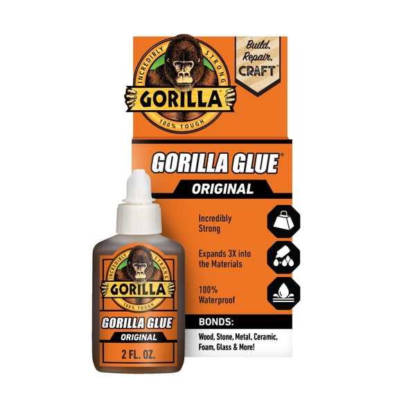 Gorilla Glue Original Brown Polyurethane Glue, 2 Ounce Bottle