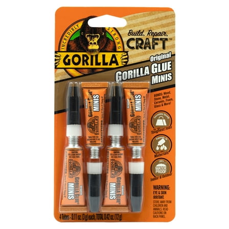 Gorilla Glue Original Brown Polyurethane Glue 3g (.11 ounces) Mini Tubes, 4 Pack