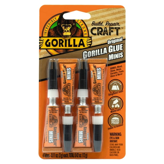 Gorilla Glue Original Brown Polyurethane Glue 3g (.11 ounces) Mini Tubes, 4 Pack
