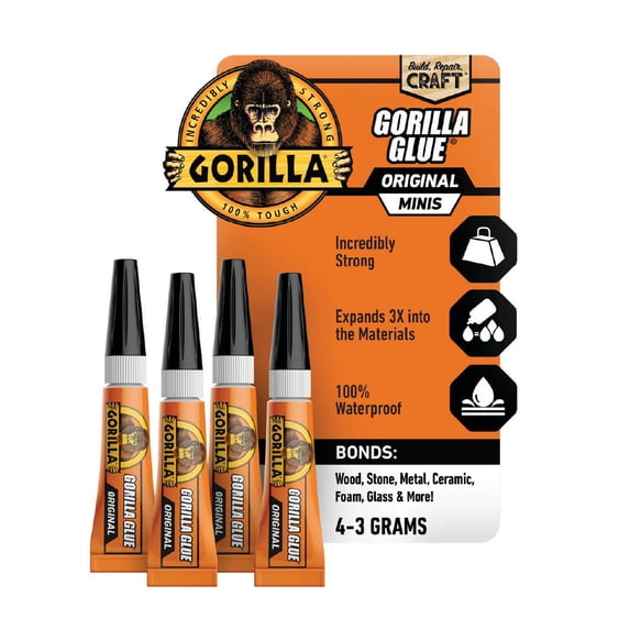 Gorilla Glue Original Brown Polyurethane Glue 3g (.11 ounces) Mini Tubes, 4 Pack