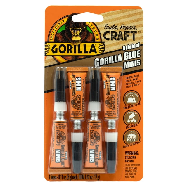 Gorilla Glue Original Brown Polyurethane Glue 3g Mini Tubes, 4 Pack (4