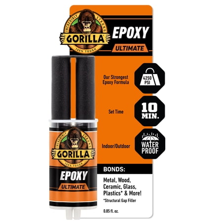 Gorilla Glue Ultimate Epoxy 25ML Syringe, Black Finish, Waterproof Adhesive