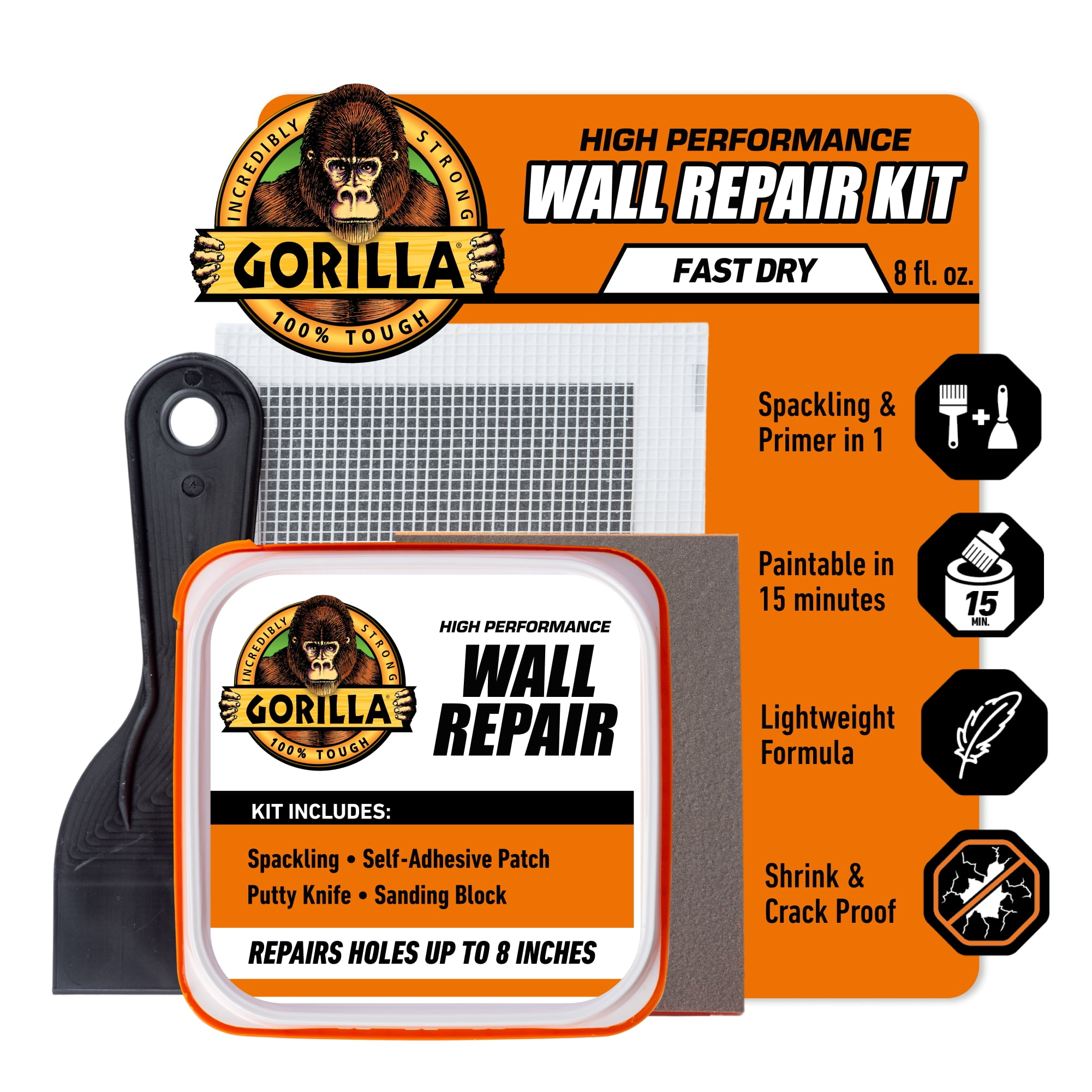 Gorilla Glue Wall Repair Kit. 4oz Spackling & Patch, 3