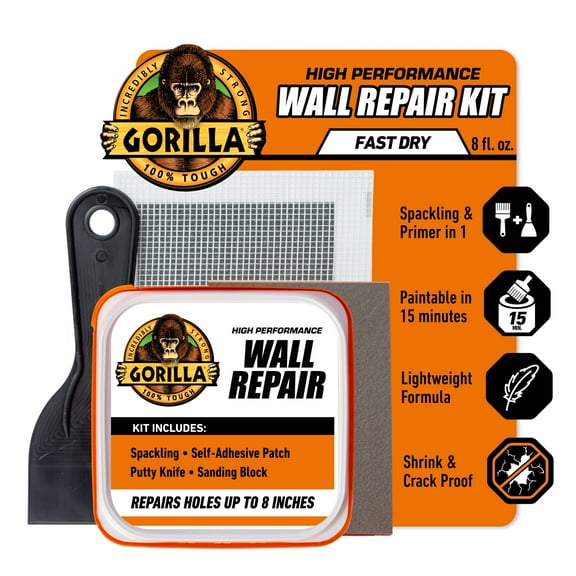 Gorilla Glue Wall Repair Kit. 4oz Spackling & Patch, 3" Putty Knife and 220 Grit Sanding Block Color