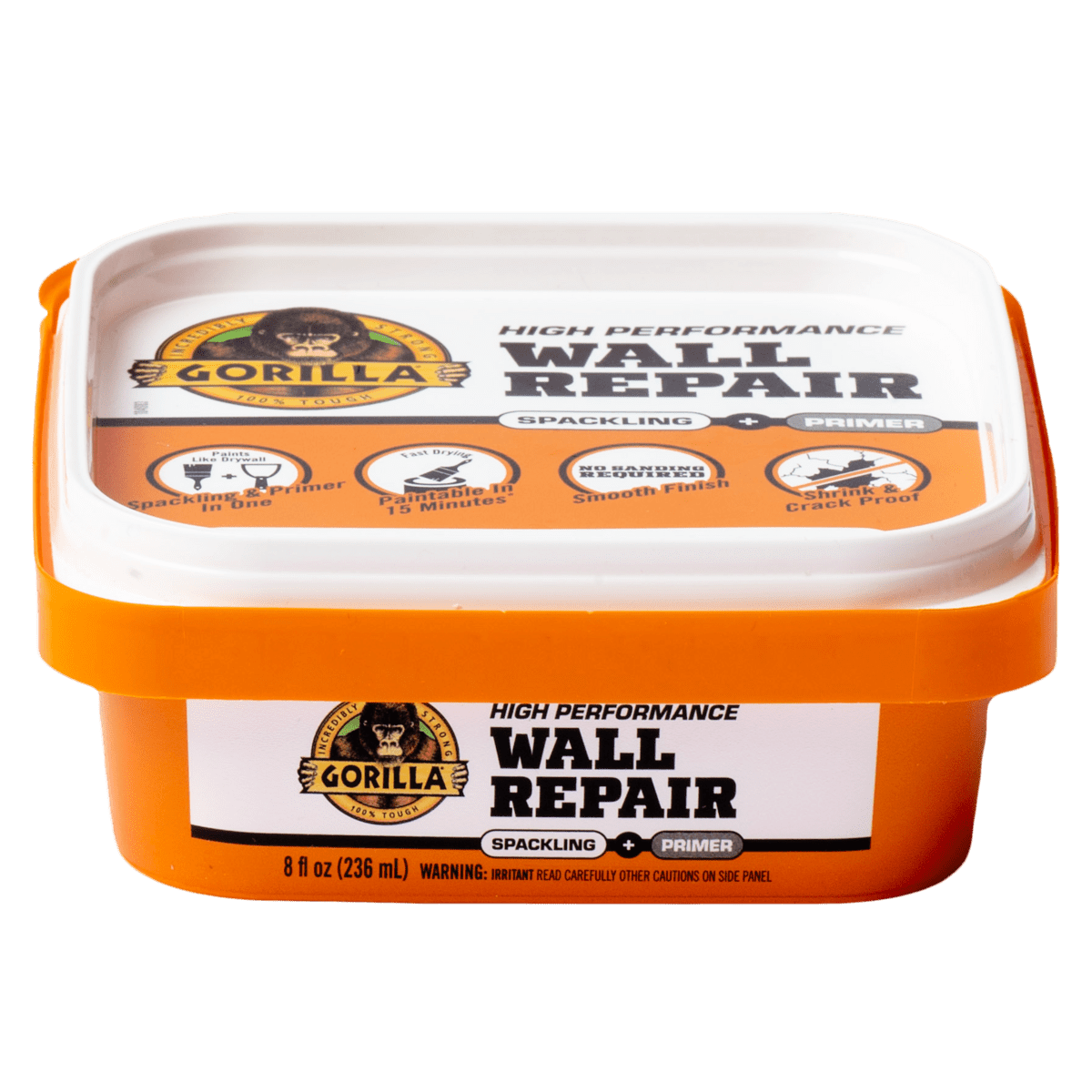Gorilla Glue Wall Repair Spackling and Primer 8 Ounce Tub, Pack of 1 Wall Filler. Color Beige