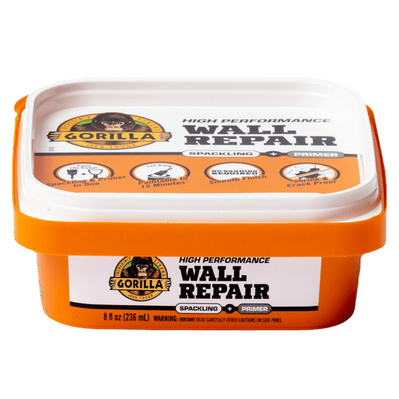 Gorilla Glue Wall Repair Spackling and Primer 8 Ounce Tub, Pack of 1 Wall Filler. Color: White. Model: 107054