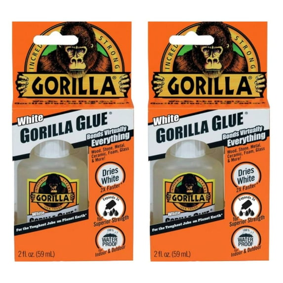 Gorilla Glue White 2 oz Strong Bonds Wood Stone Metal Glass Waterproof, 2-Pack