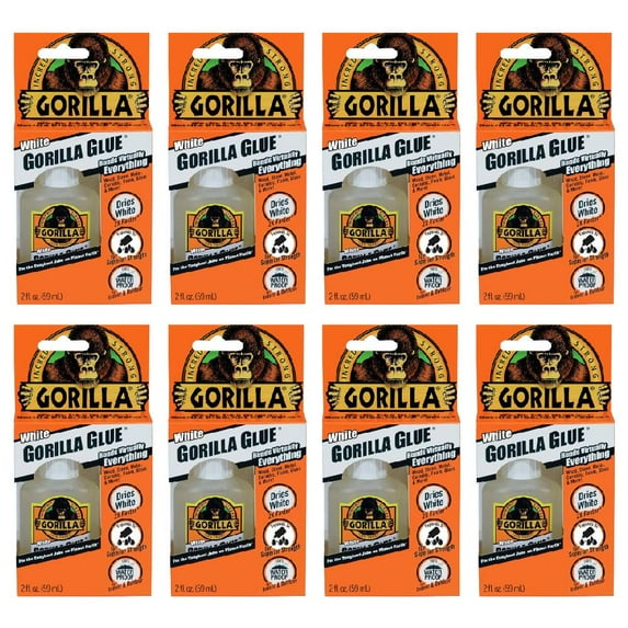 Gorilla Glue White 2oz Waterproof Adhesive Strong Bonds Wood Stone Metal Glass, 8-Pack
