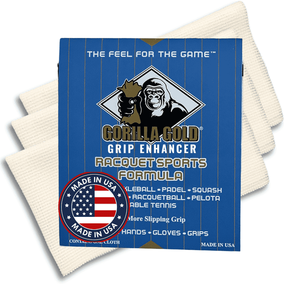 Gorilla Gold Racquet Sports Tacky Towel – Grip Enhancer for Tennis, Pickleball, Racquetball & Padel (Pack of 3)
