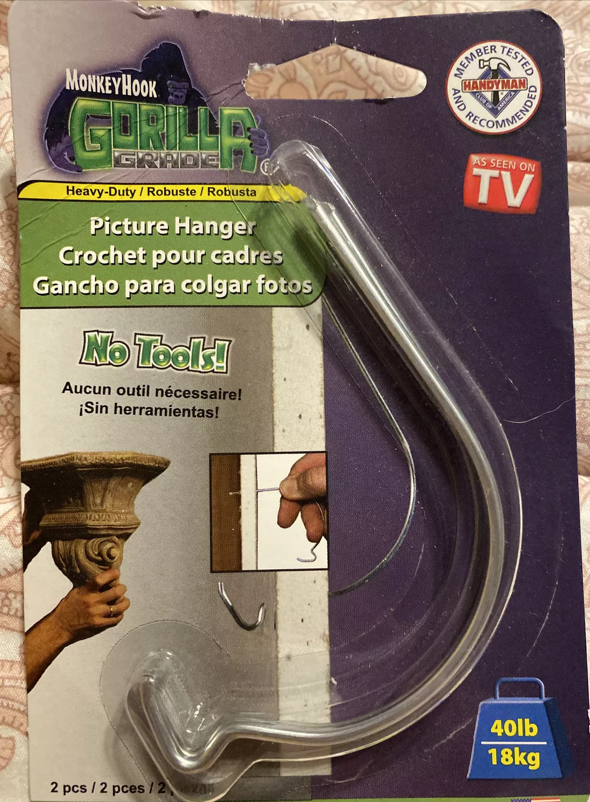Gorilla Grade Monkey Hooks Picture Hangers 40# 18Kg 2 In Package