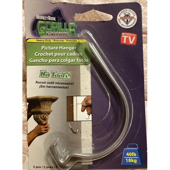 Gorilla Grade Monkey Hooks Picture Hangers 40# 18Kg 2 In Package