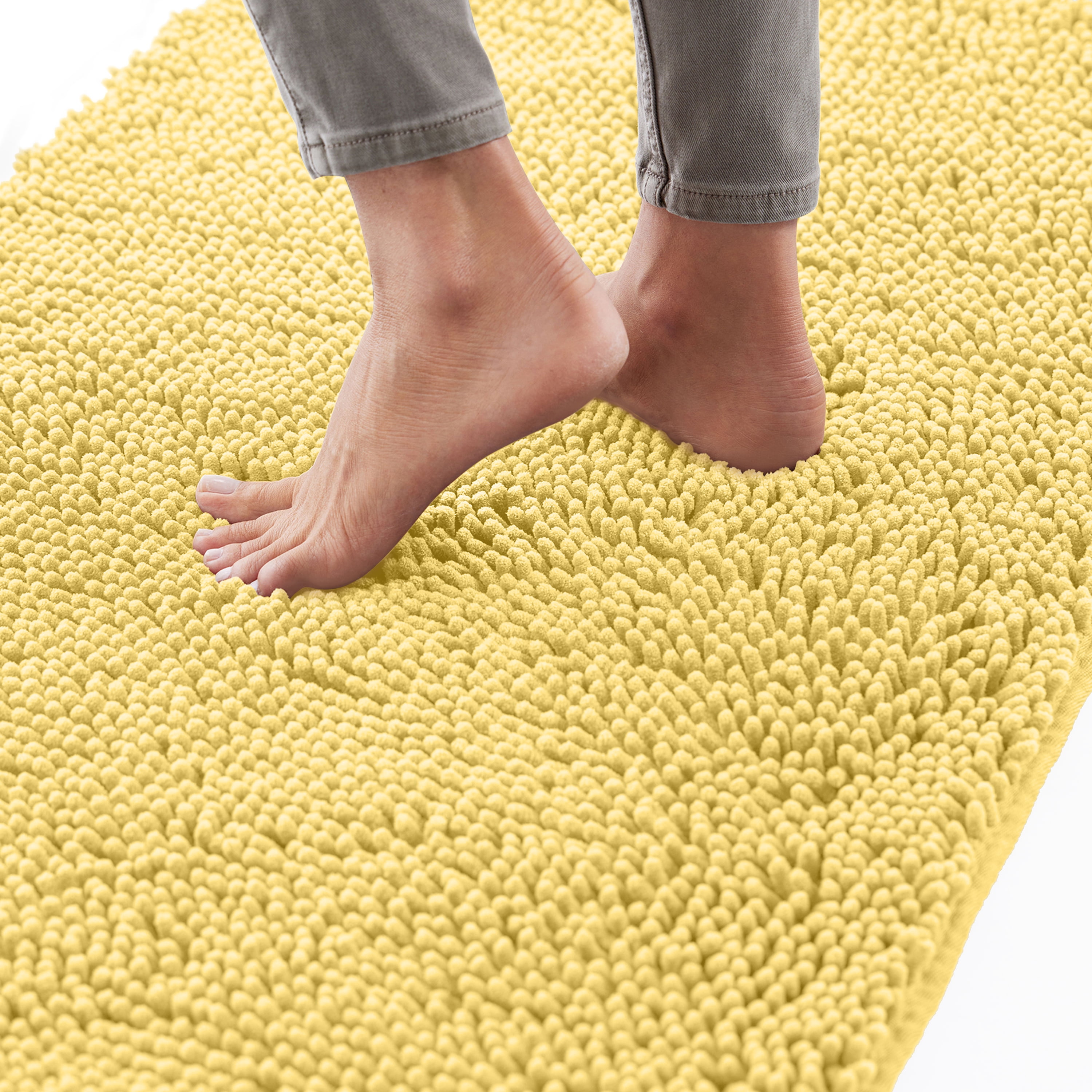 GORILLA GRIP, Chenille Bath Rug, 30x20, Yellow, Microfiber, Quick Dry ...