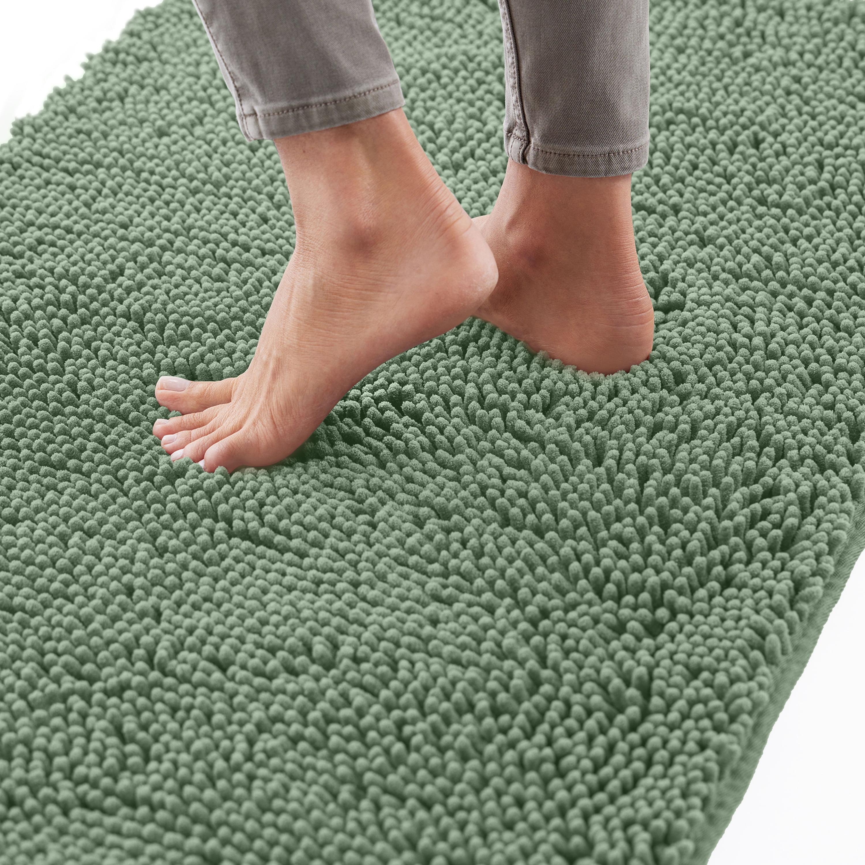 Sage Green Chenille Bath Rug with Rubber Backing, 44x26