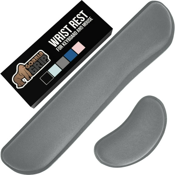 GORILLA GRIP Gel Memory Foam Wrist Rest for Computer Keyboard, Mouse, Ergonomic Design, Desk Pads, 2 Piece Set, Gray