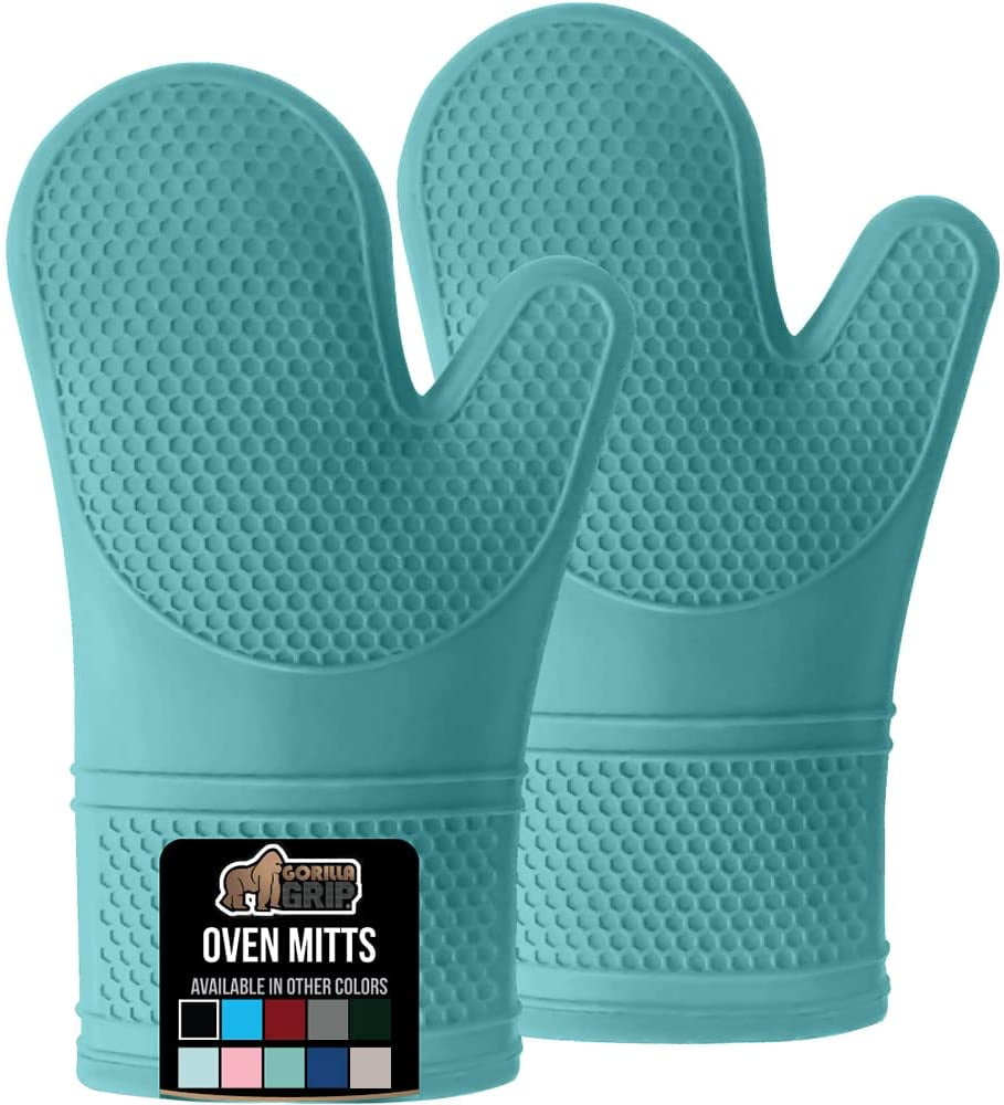 Cool Touch Non-Slip Silicone Oven Mitts  Green, Made with Waterproof, Heat  Resistant Silicone, Quilted Cotton Lining, Extra Long 12.5, Includes One  Pair (Two Gloves) 