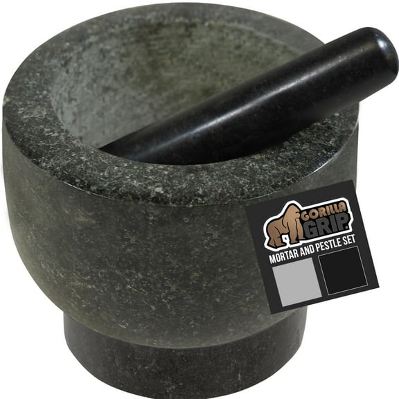 GORILLA GRIP Mortar and Pestle Set 100% Granite Stone Molcajete Guacamole Bowl 1.5 Cup Black
