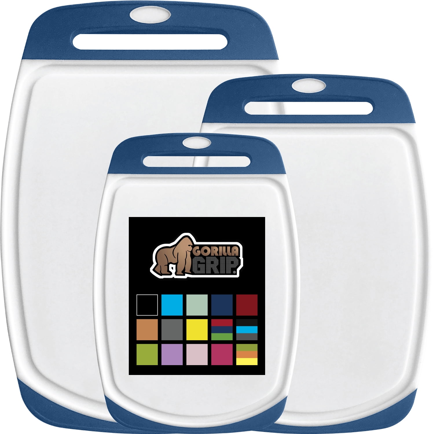 Blue and White BPA-Free Plastic Cutting Board Set with Juice Grooves
