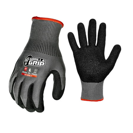 Gorilla Grip Work Glove, ANSI A5 Cut Resistant Nitrile Coated Men's Gloves, Superior Grip in Wet Conditions, Touchscreen, Gray, Large, 1 Pair
