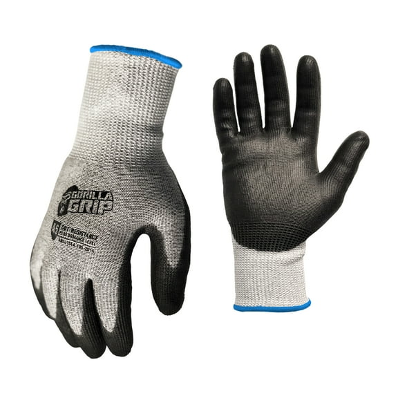 Gorilla Grip Pro Work Gloves, A5 Cut Resistant Fabric, Gray, Size L and XL, 1 Pair