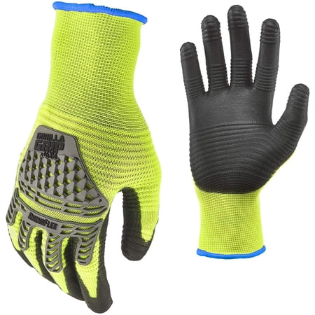 Gorilla Grip RhinoFlex A5 Cut Protection Hi Vis Work Gloves, No Slip Polymer Grip, Size Large, Model# 25262-26