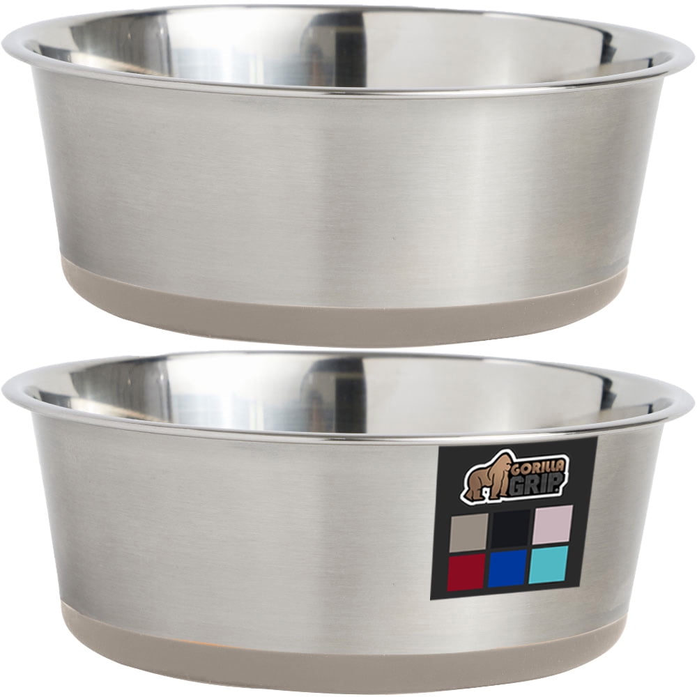 Beige 2 Cup Stainless Steel Pet Bowls with Silicone Base, Set of 2