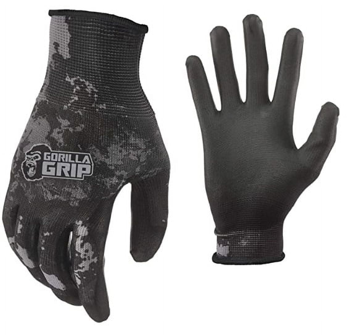Gorilla Grip 25068-26 Work Gloves, Tac-Black, Polymer Coating, Men