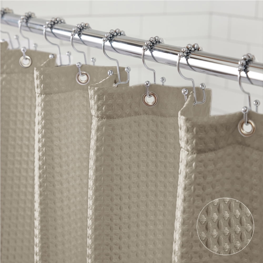 Gorilla Grip Waffle Shower Curtain, Thick Weighted Fabric, Wrinkle and ...