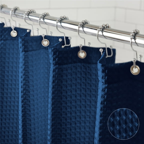 GORILLA GRIP Waffle Shower Curtain, Thick Weighted Fabric, Wrinkle and Rust Resistant, Classic Hotel Quality Design, Machine Wash, 72x72, Navy