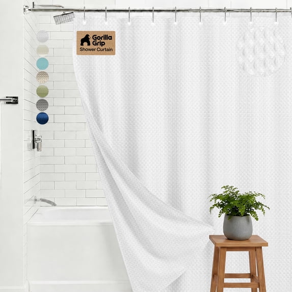 GORILLA GRIP Waffle Shower Curtain, Thick Weighted Fabric, Wrinkle and Rust Resistant, Classic Hotel Quality Design, Machine Wash, 72x72 White