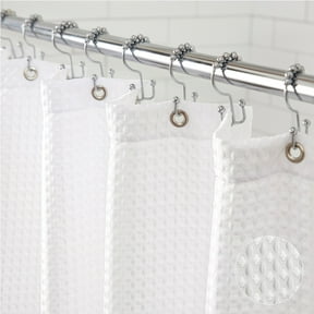 GORILLA GRIP White Waffle Textured Fabric Shower Curtain, Machine Washable, Thick Weighted Fabric, 72x72