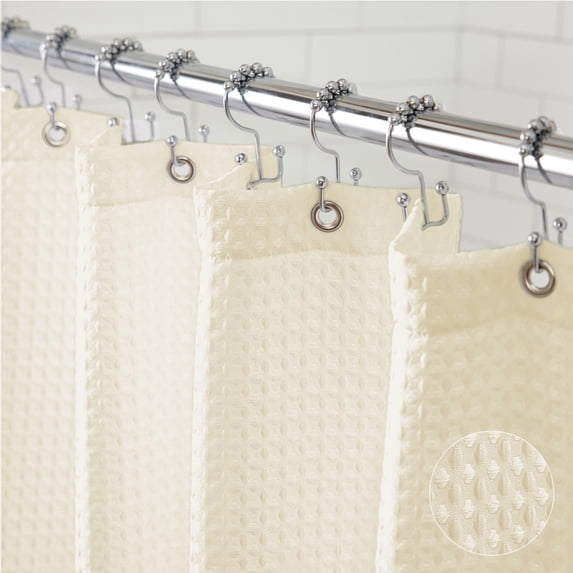 GORILLA GRIP Waffle Shower Curtain, Thick Weighted Fabric, Wrinkle and Rust Resistant, Classic Hotel Quality Design, Machine Wash, 72x78, Ivory