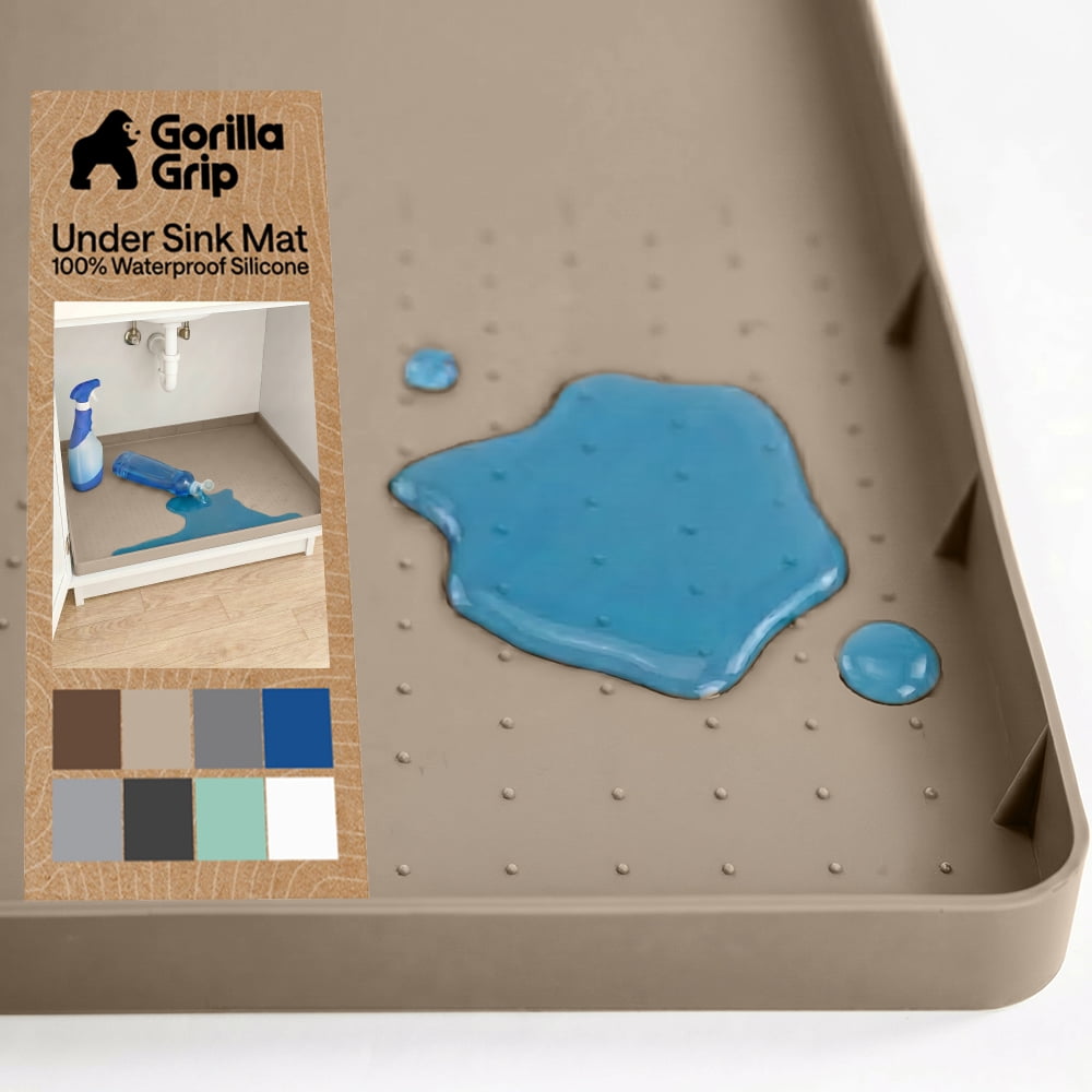 GORILLA GRIP Waterproof Silicone Under Sink Mat with Lip for Kitchen and Bathroom, 28 x 22 in, Beige