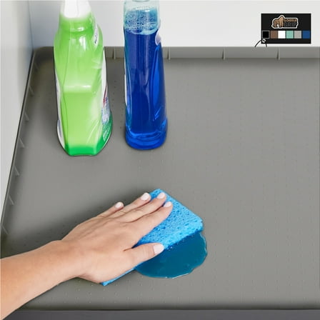 Gorilla Grip Waterproof Silicone Under Sink Mat with Lip for Kitchen and Bathroom, 34 x 22 in, Gray