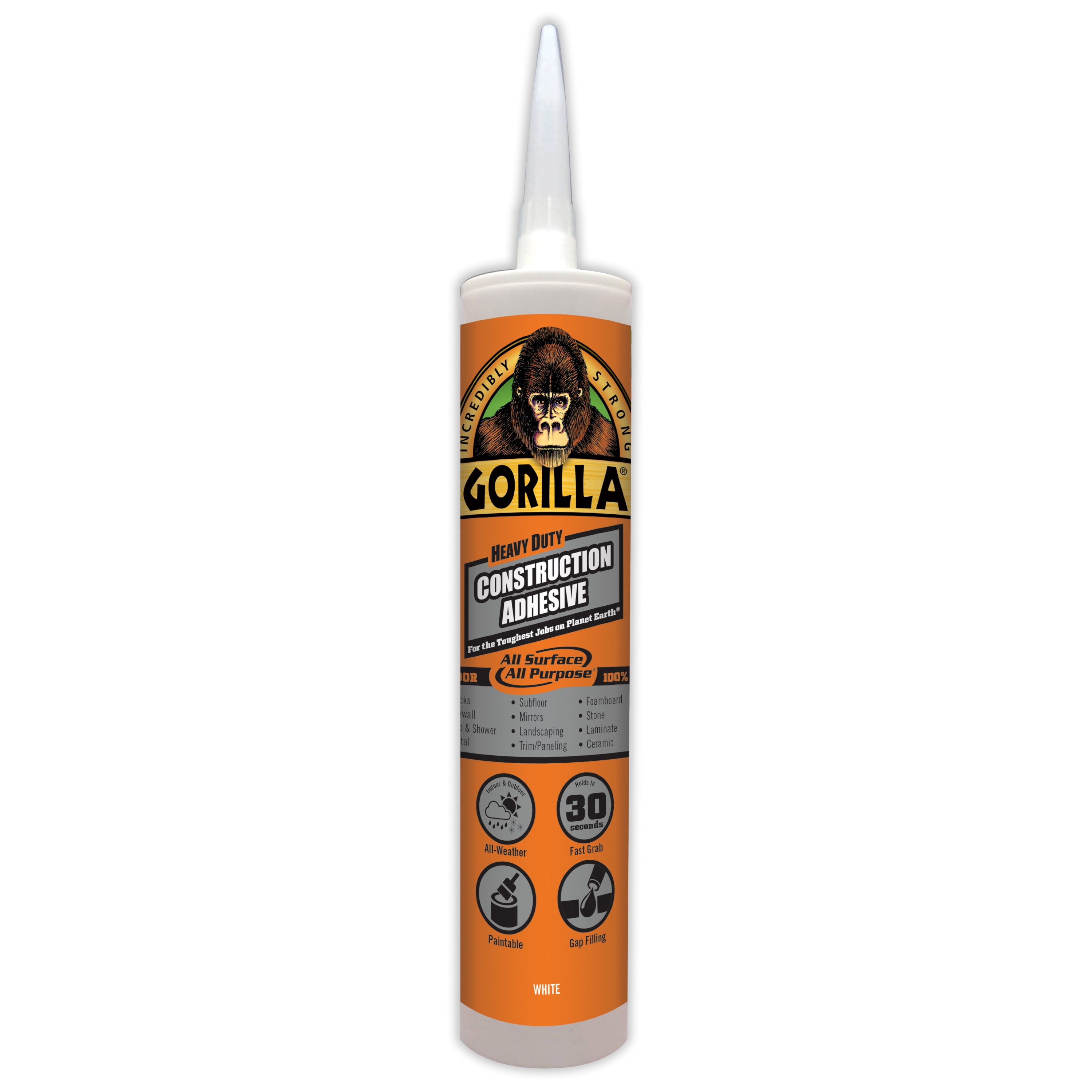 Gorilla Heavy Duty White Construction Adhesive, 9 oz Cartridge