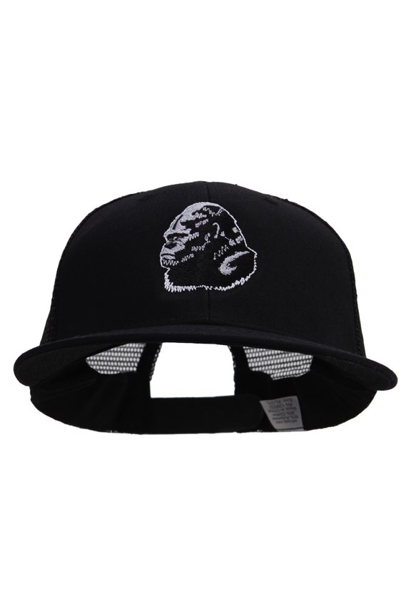 Gorilla Head Embroidered Big Size Premium Flat Bill Trucker Cap - Black XL-3XL
