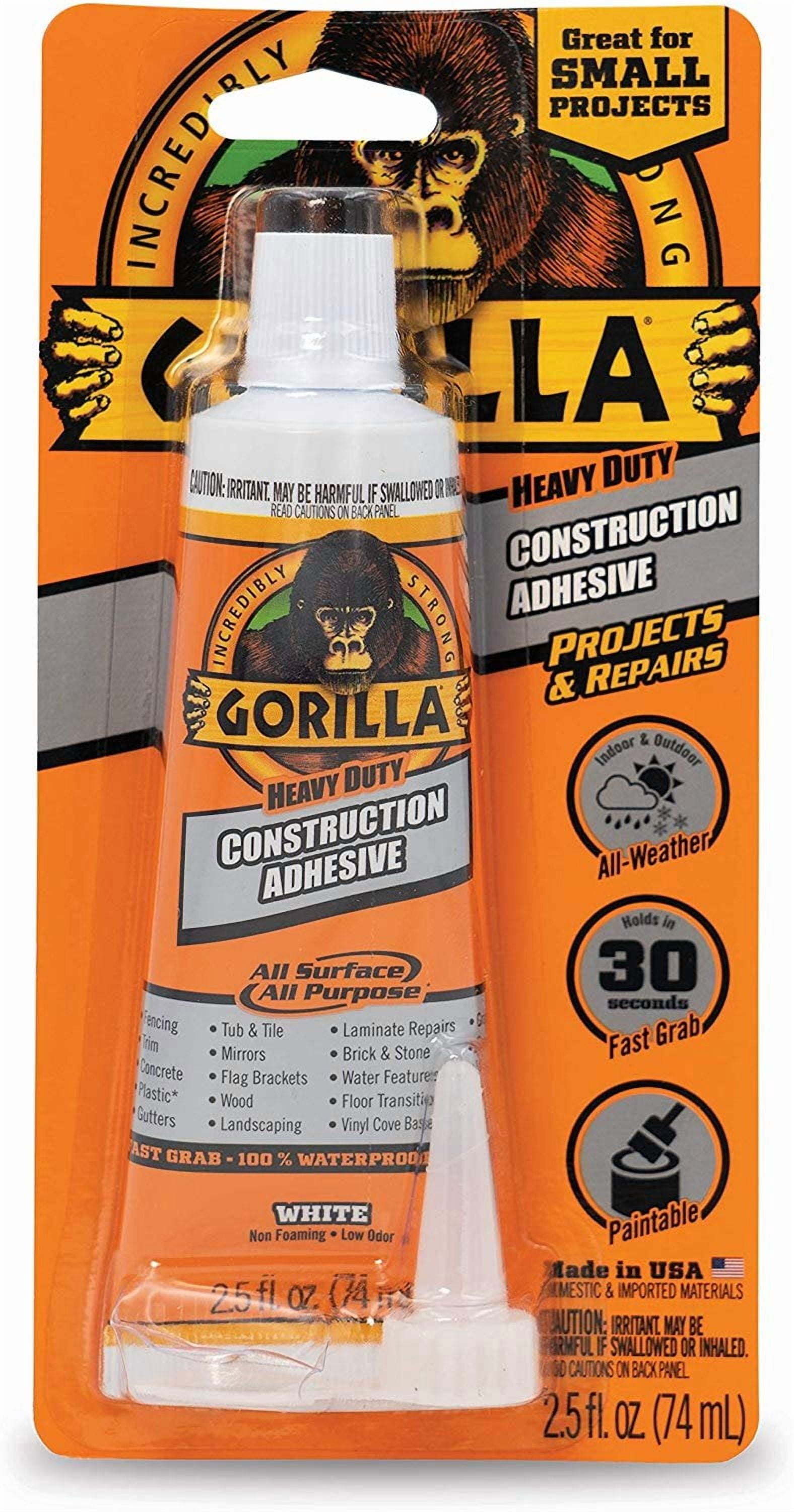 Gorilla Heavy Duty Construction Adhesive, 2.5 ounce Squeeze Tube