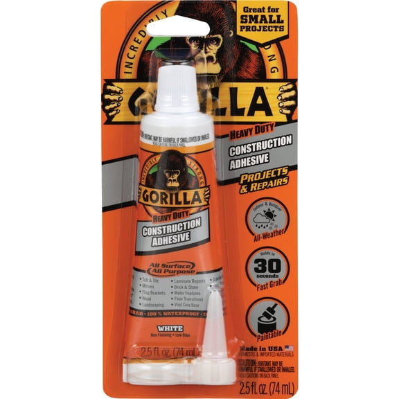 Gorilla Heavy Duty Construction Adhesive, 2.5 oz., White 3 pack