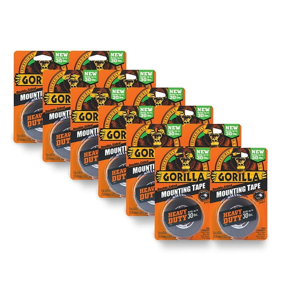 Gorilla Heavy Duty Double Sided Mounting Tape, 1 Inch x 60 Inches, BlackPack of 12
