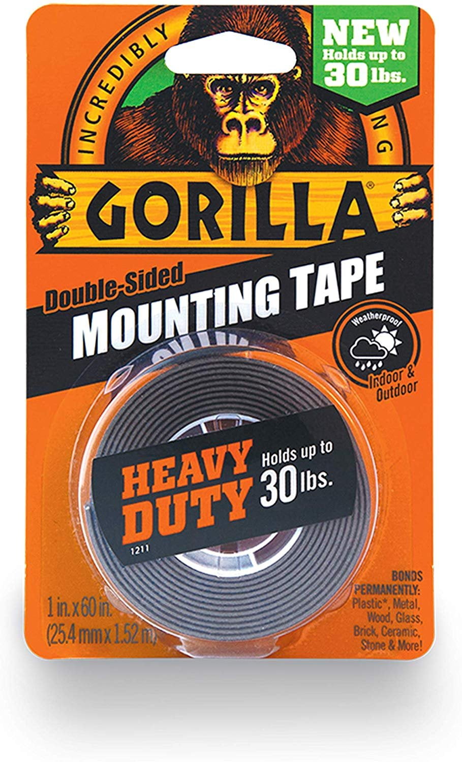 Gorilla Heavy Duty Double Sided Mounting Tape, 1 Inch x 60 Inches, Black 