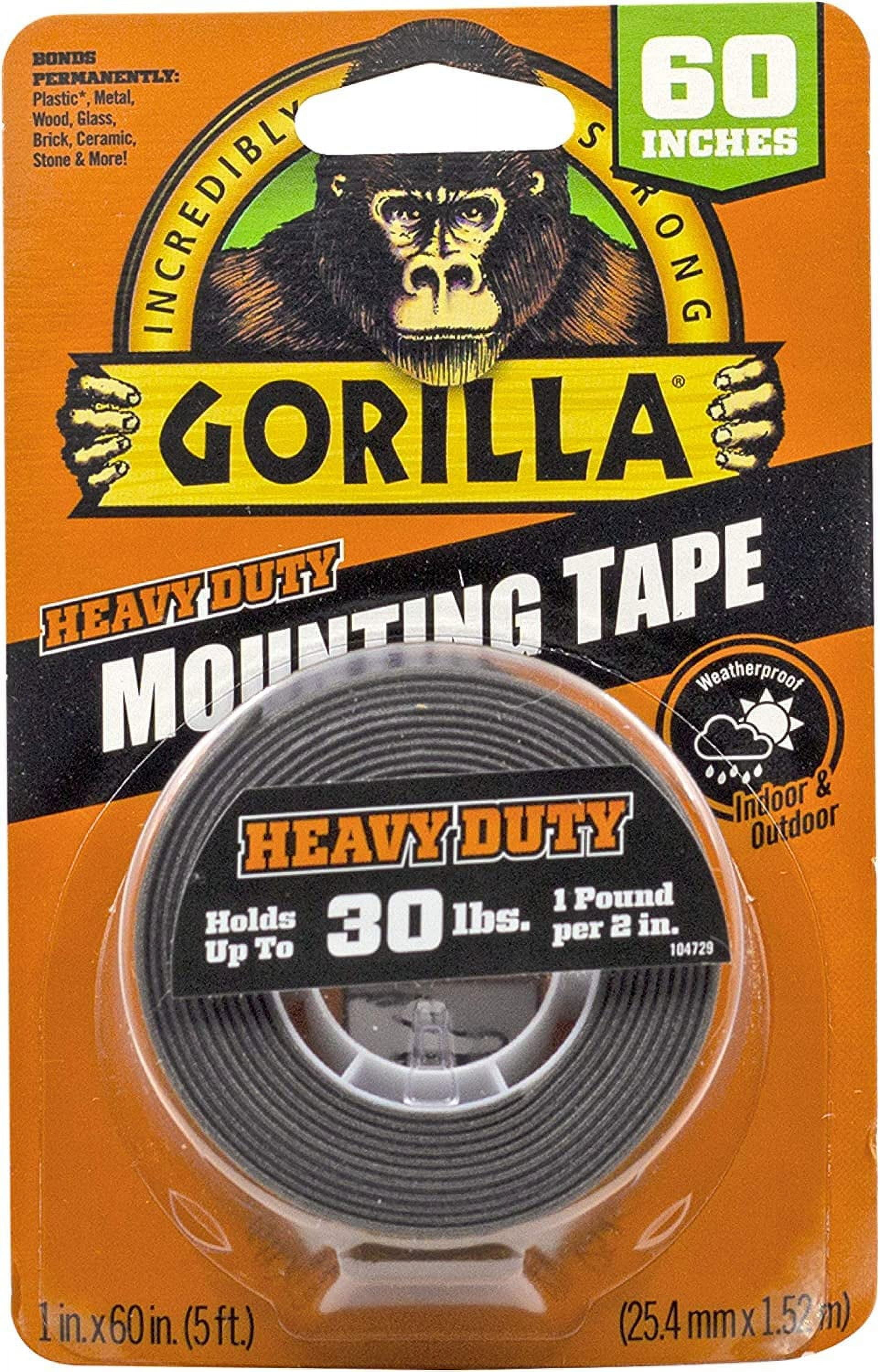 Gorilla Heavy Duty Double Sided Mounting Tape, 1" x 60", Black, (Pack