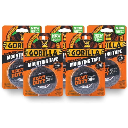 Gorilla Heavy Duty Double Sided Mounting Tape, 1" x 60", Black, Pack of 5