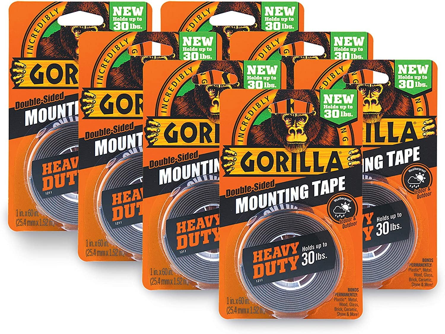 Gorilla Heavy Duty Double Sided Mounting Tape, 1" x 60", Black, Pack of