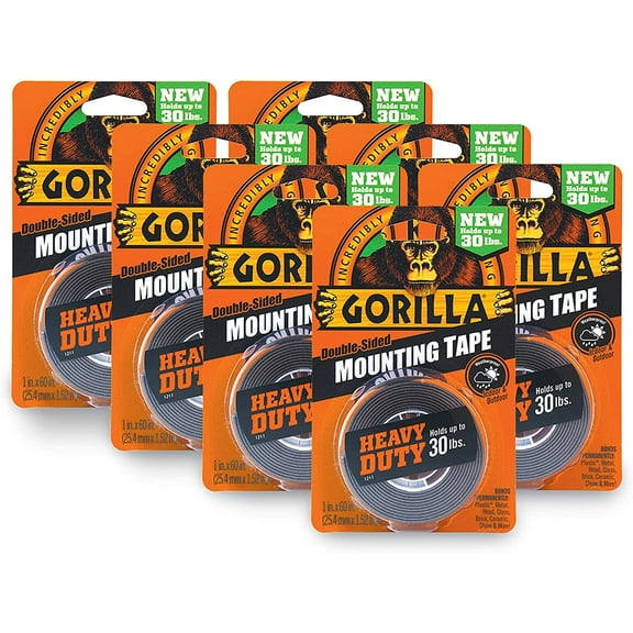 Gorilla Heavy Duty Double Sided Mounting Tape, 1" x 60", Black, Pack of 7