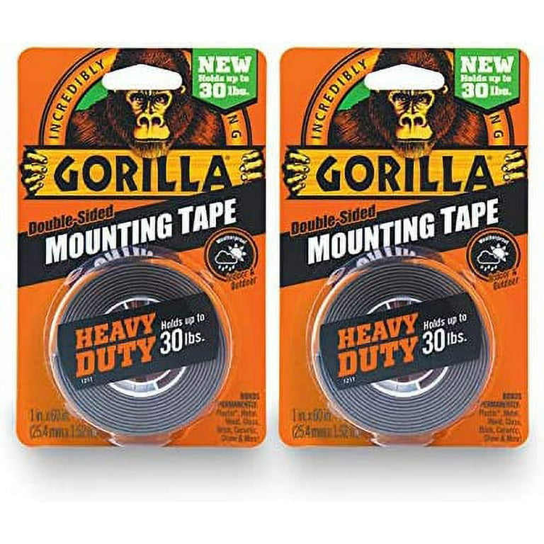 Gorilla - Heavy Duty Double Sided Mounting Tape, Weatherproof, 1 x 60,  Black, (Pack of 1)