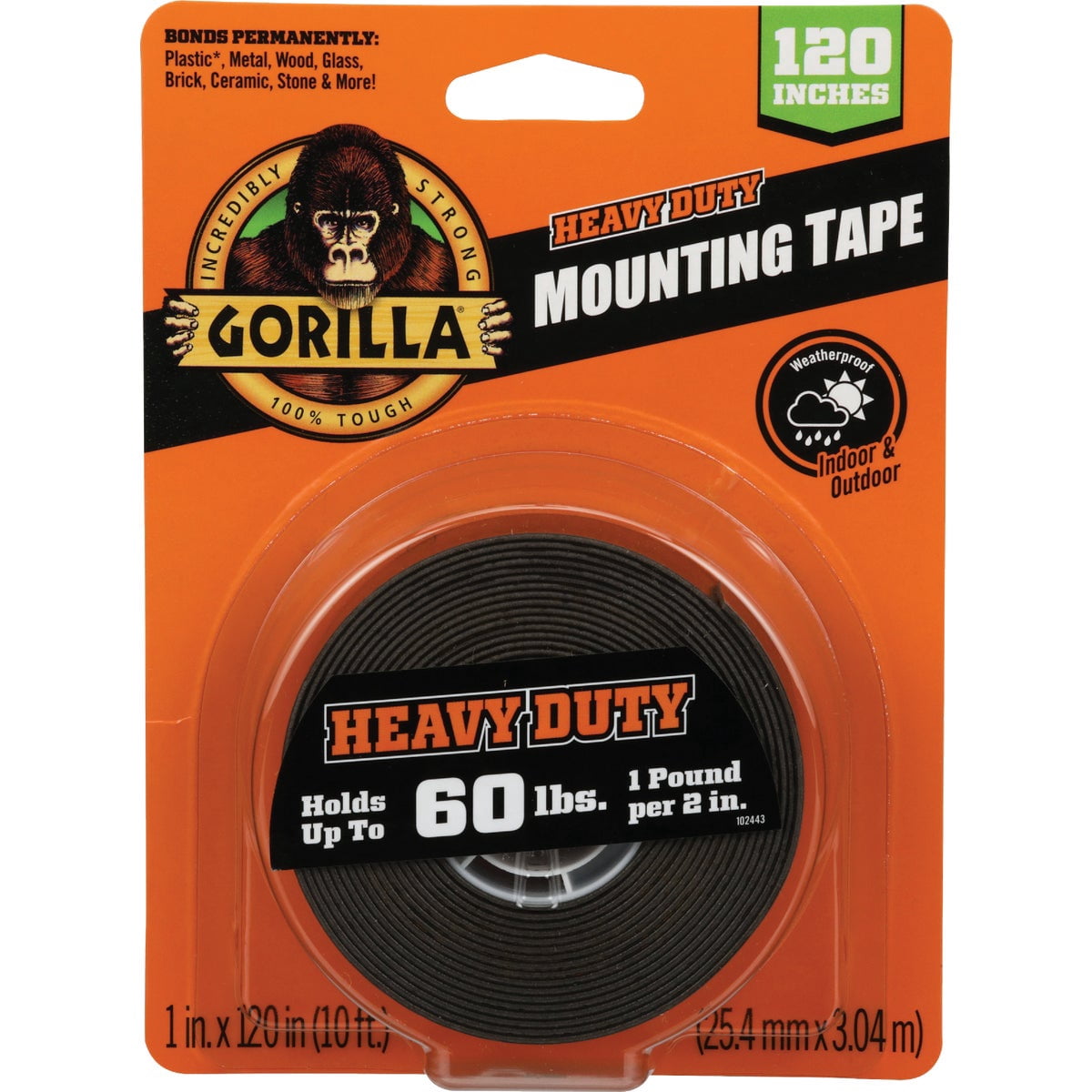 Gorilla Heavy Duty Double Sided Mounting Tape XL, 1" x 120", Black Pack of 1- .3 Pack