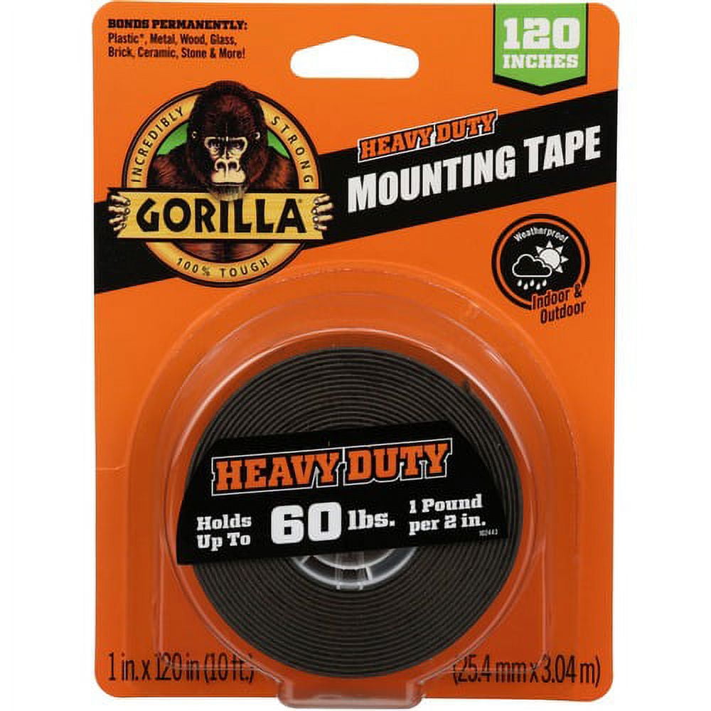 Gorilla Heavy Duty Mounting Tape - 10 ft Length x 1" Width - 1 Each - Black | Bundle of 10 Each