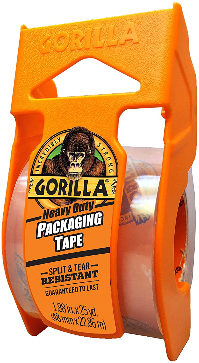 Gorilla Packaging Tape with Dispenser,Clear, 1.88In x 25Yds. 1 Pack