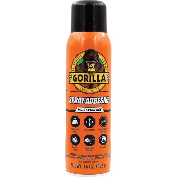 Gorilla Glue 4-pack Gorilla Heavy Duty Spray Adhesive, Multipurpose and Repositionable, 14 Ounce, Clear, 4 Pack — Residential Use, Standard Application